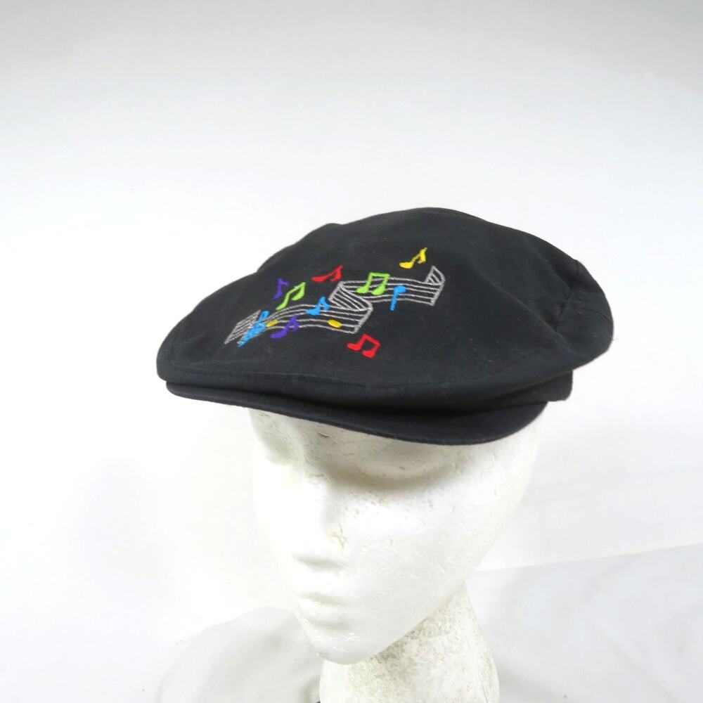 Musical Notes Newsboy Cap, Youngan, Colorful Snapback Hat, Black Sz L Vintage